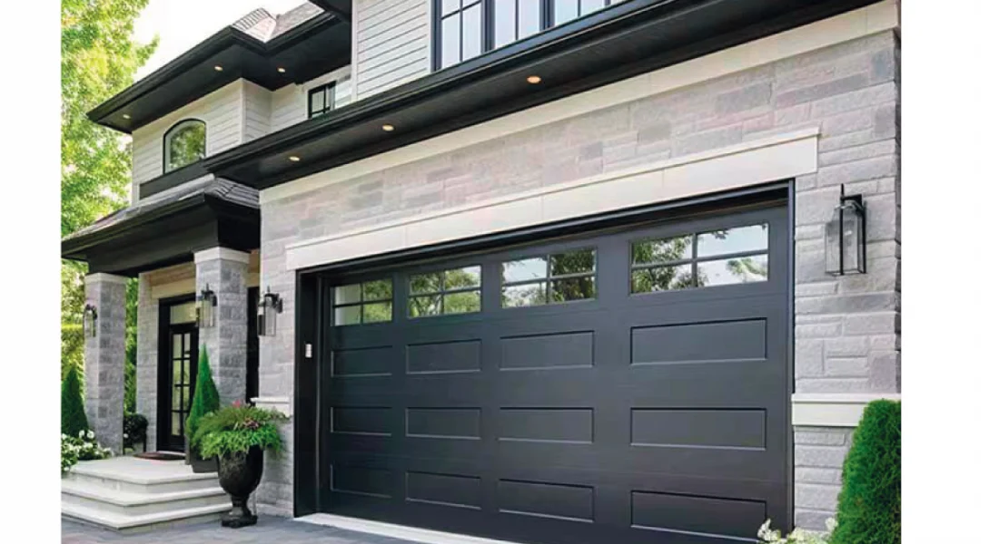 TOHO Shaker XL 700 garage door — wide horizontal-panel modern shaker with tall rectangular windows